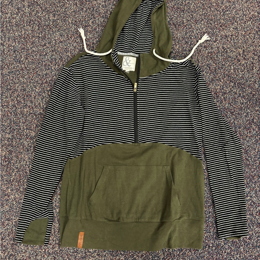 Ampersand Ave Striped Black and Green Hoodie